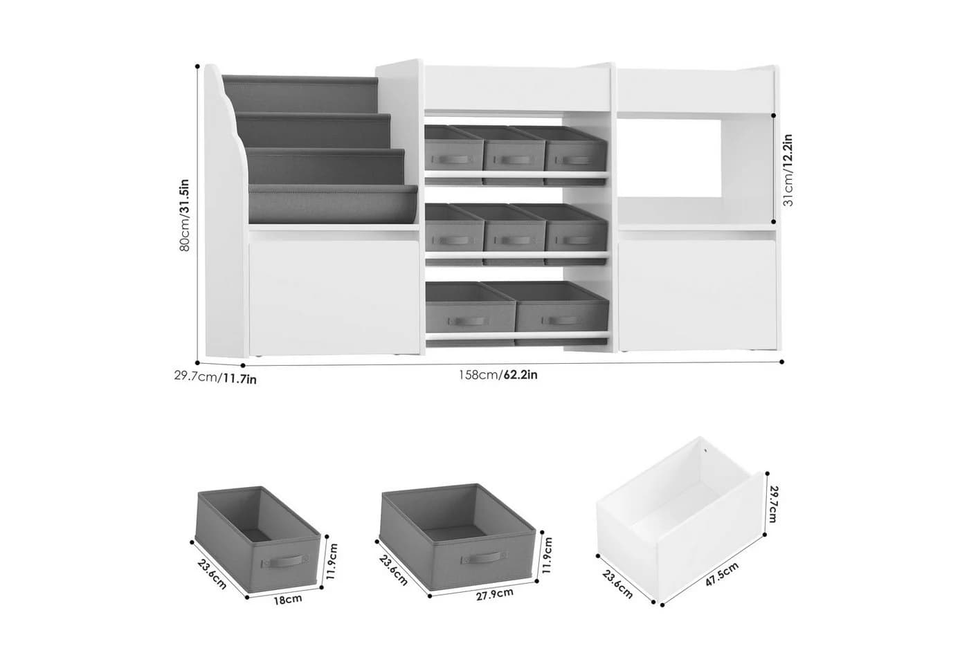 HOMECHO Spielzeugtruhe Kinderregal 8 Boxen Rollen Weiß