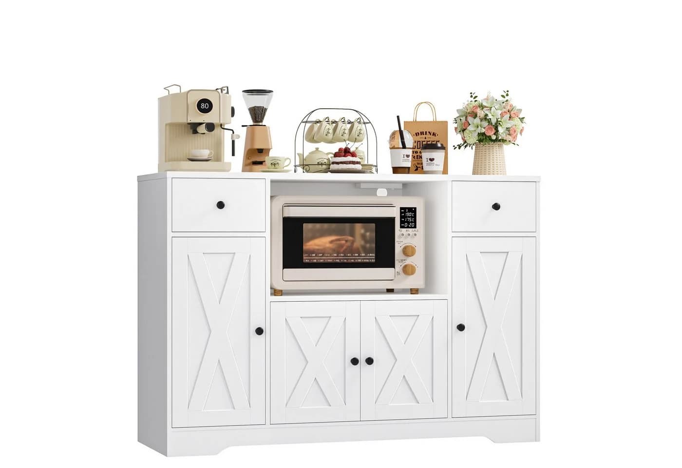 HOMECHO Sideboard Weiß mit Mikrowellenhalterung und Steckdosen - Bild 2