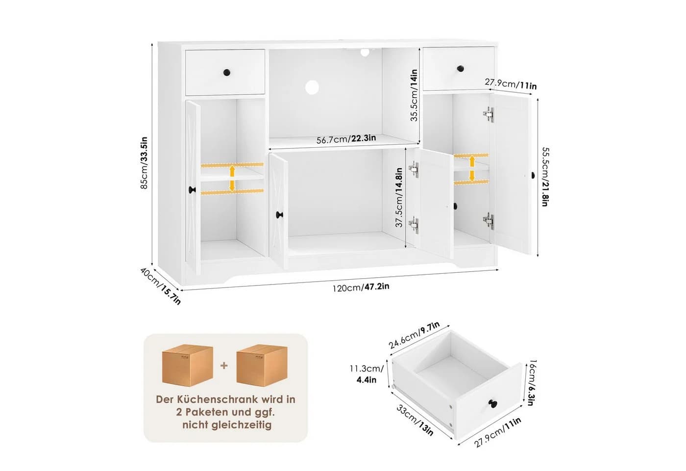HOMECHO Sideboard Weiß mit Mikrowellenhalterung und Steckdosen - Bild 4
