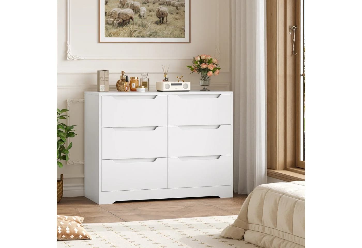 HOMECHO Kommode Sideboard 6 Schubladen Weiß Modern - Bild 2