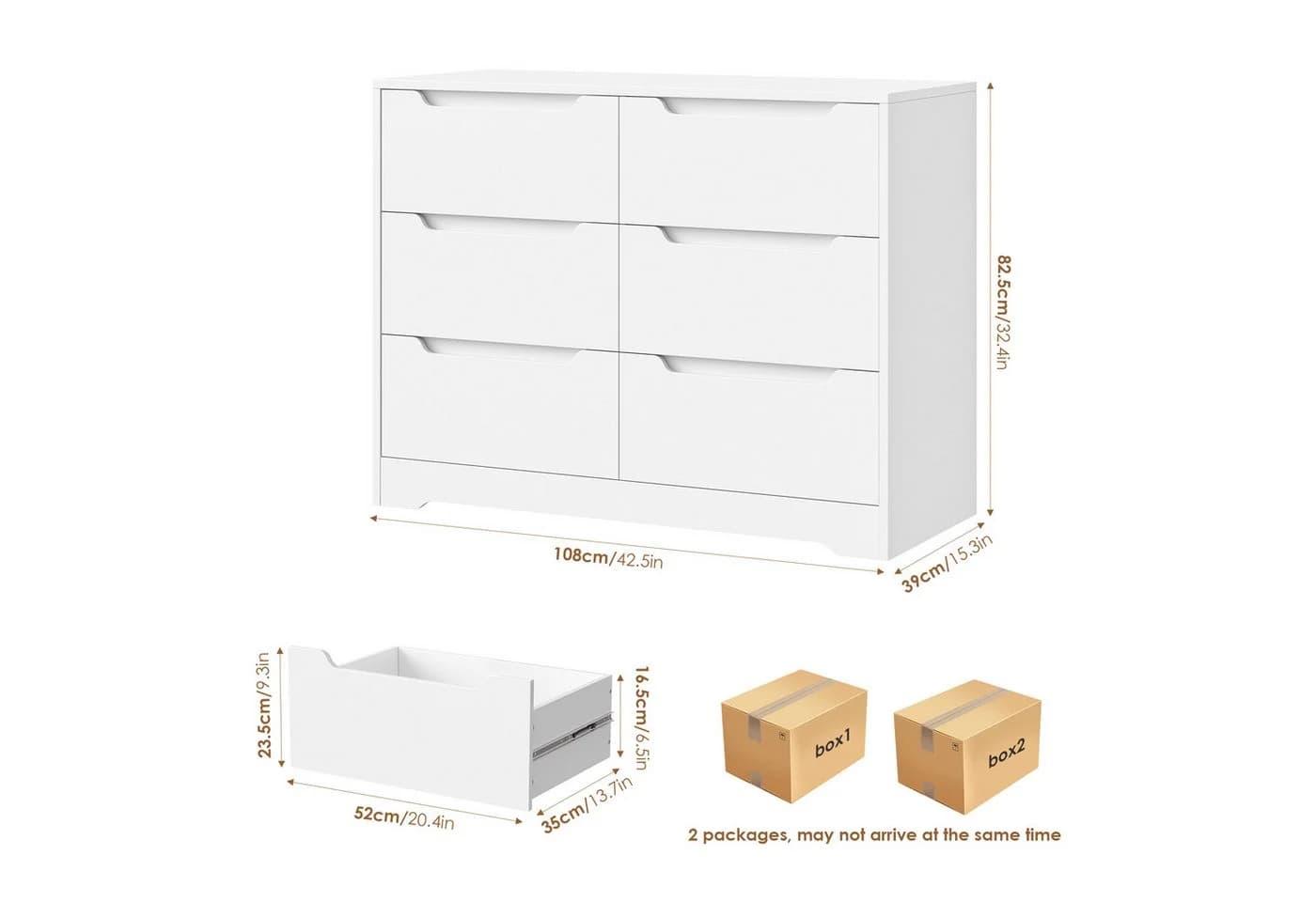 HOMECHO Kommode Sideboard 6 Schubladen Weiß Modern - Bild 3