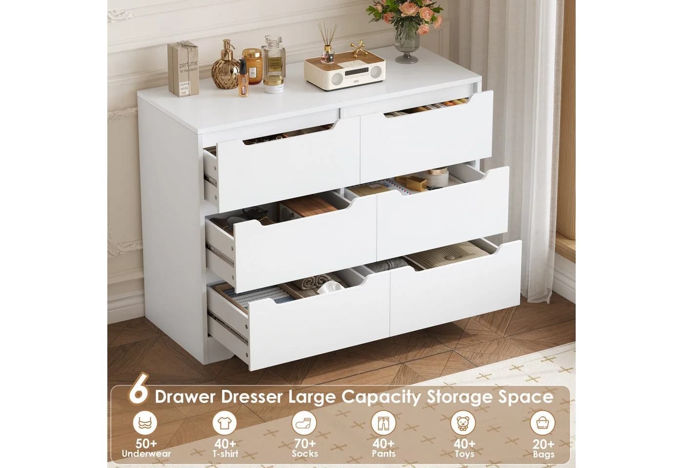 HOMECHO Kommode Sideboard 6 Schubladen Weiß Modern - Bild 4