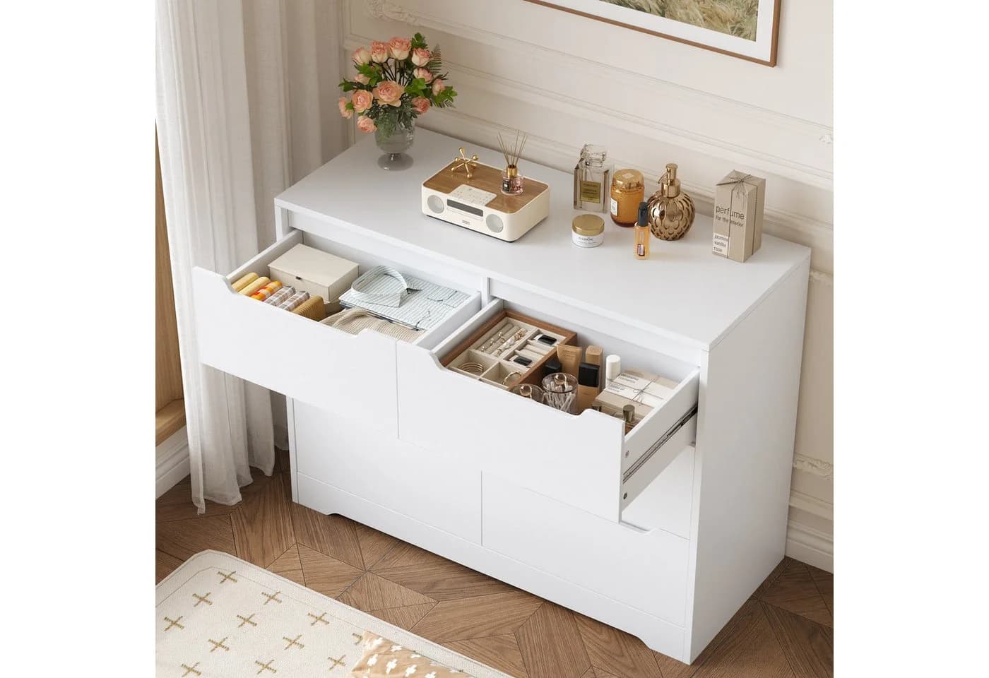 HOMECHO Kommode Sideboard 6 Schubladen Weiß Modern - Bild 5