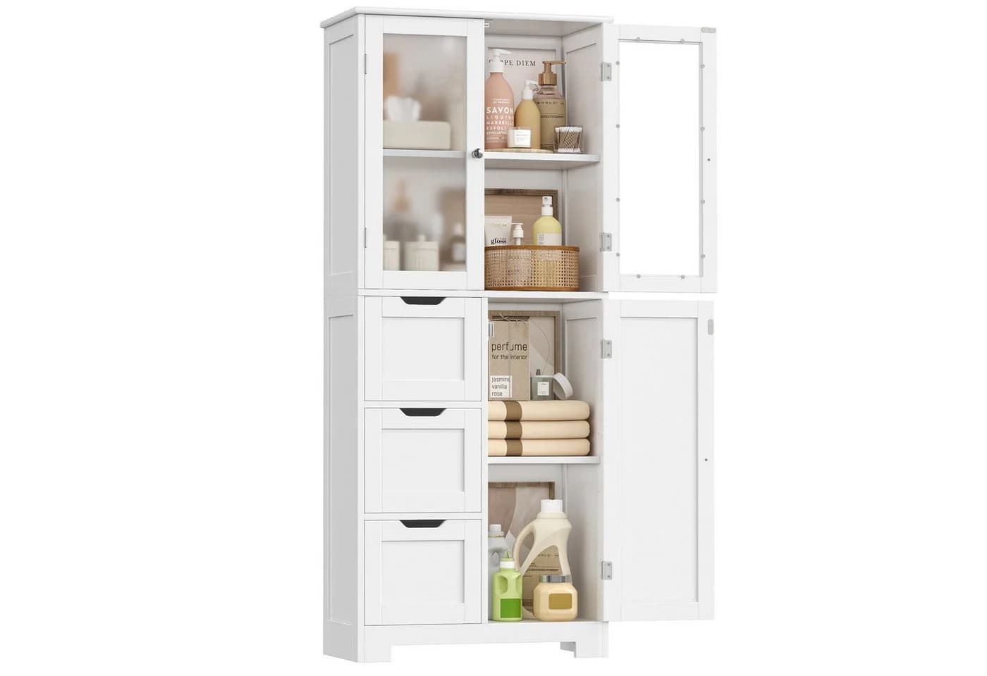 HOMECHO Hochschrank Weiß mit 3 Türen und 3 Schubladen - Bild 2