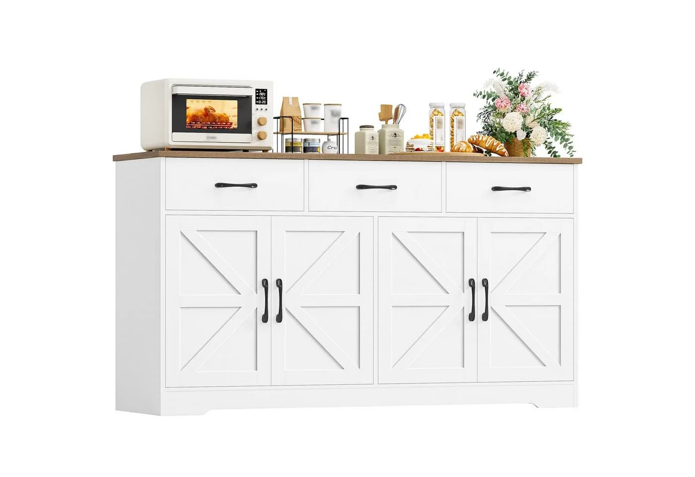 HOMECHO Küchenschrank mit Arbeitsplatte 150cm Weiß 4 Türen 3 Schubladen - Bild 2
