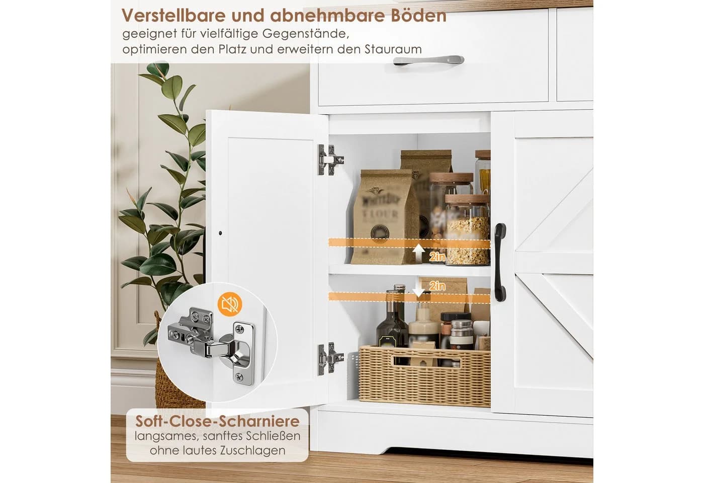 HOMECHO Küchenschrank mit Arbeitsplatte 150cm Weiß 4 Türen 3 Schubladen - Bild 5
