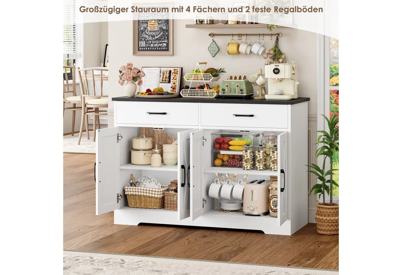 HOMECHO Buffet 120cm Weiß/Schwarz mit Schubladen - Bild 4