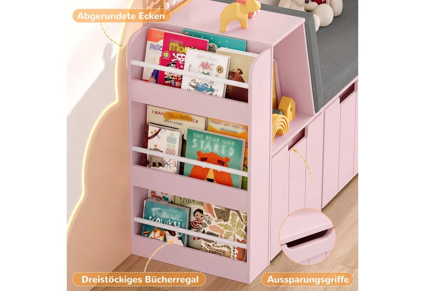 HOMECHO Spielzeugtruhe 156cm Kinderregal mit Sitzbank Rosa/Weiß - Bild 5