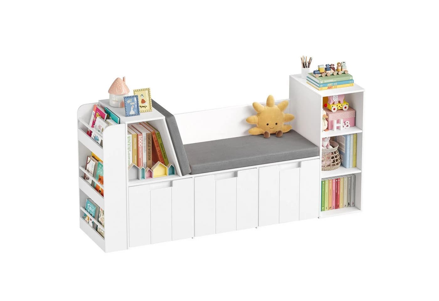 HOMECHO Kinderregal mit Sitzbank und Spielzeugaufbewahrung Rosa/Weiß - Bild 2