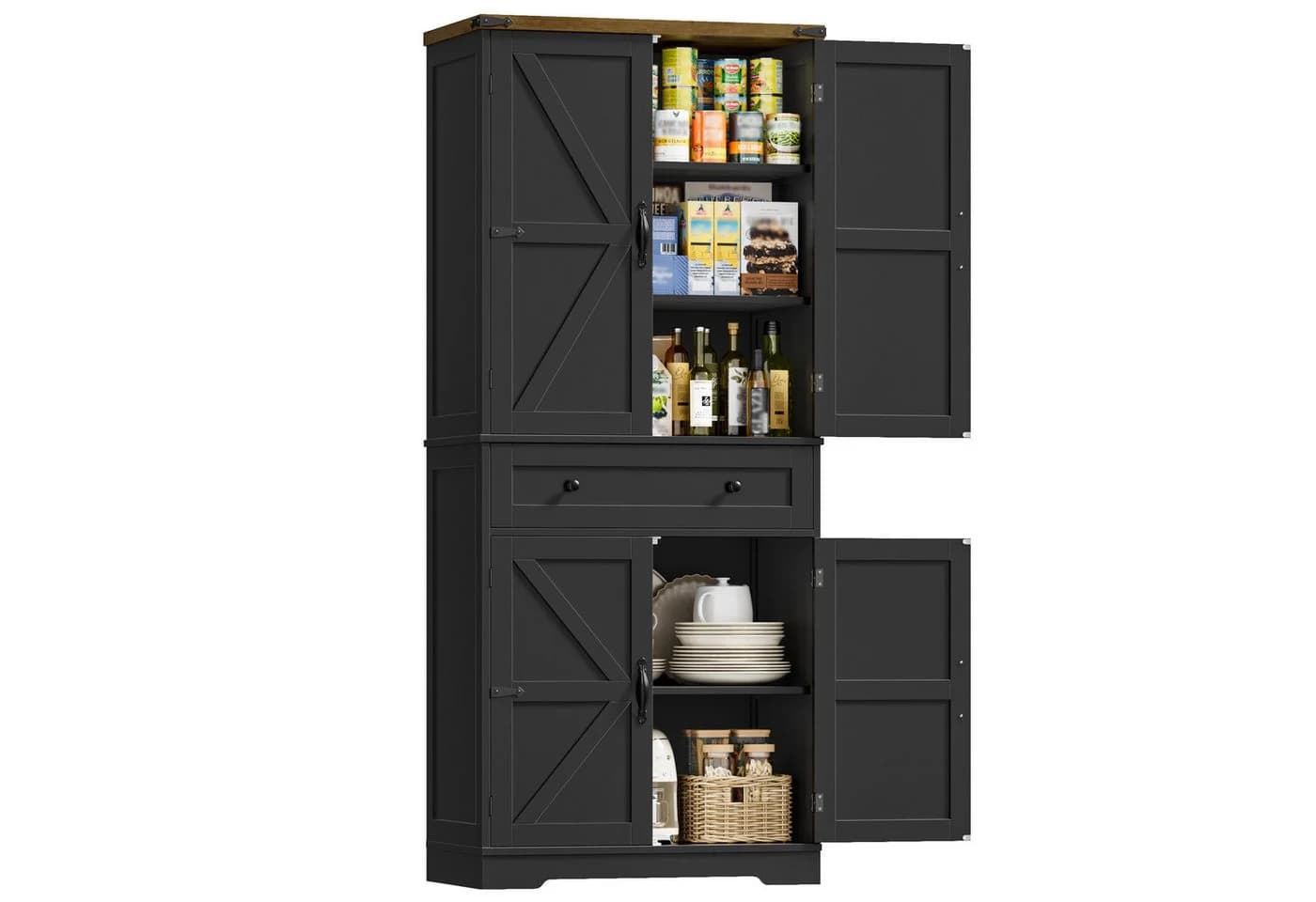 HOMECHO Küchenbuffet 180 cm Schwarz/Weiß mit Schubladen - Bild 2