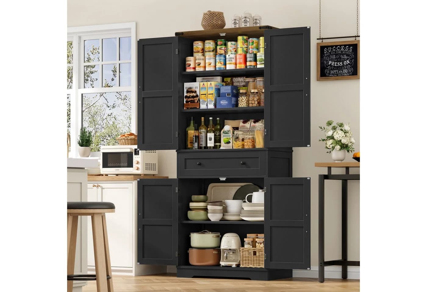 HOMECHO Küchenbuffet 180 cm Schwarz/Weiß mit Schubladen - Bild 3