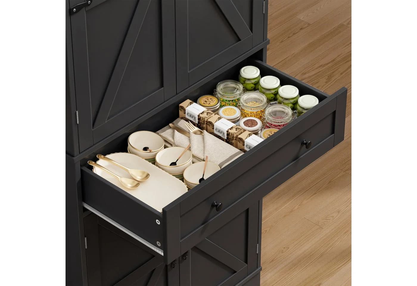 HOMECHO Küchenbuffet 180 cm Schwarz/Weiß mit Schubladen - Bild 4