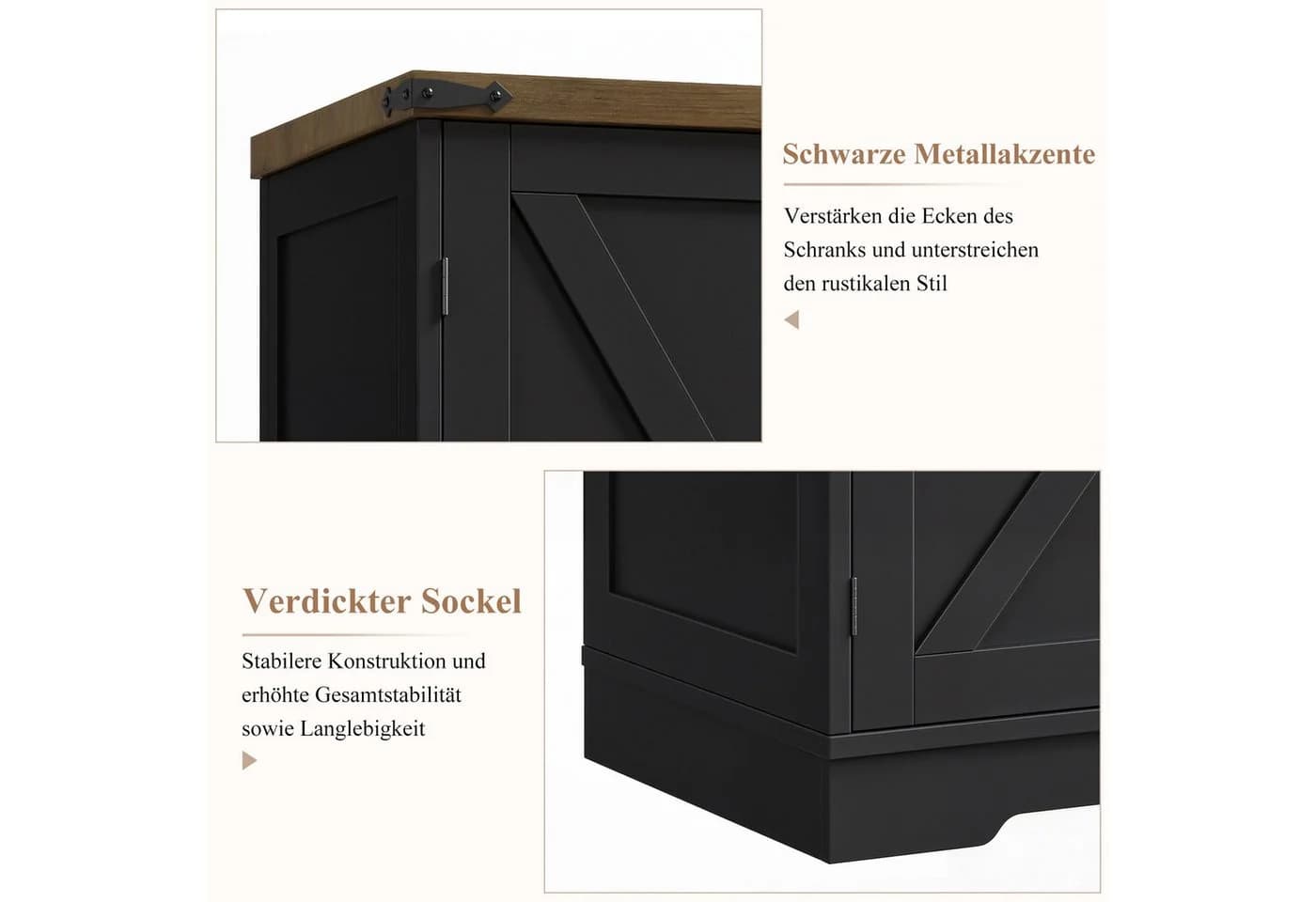 HOMECHO Küchenbuffet 180 cm Schwarz/Weiß mit Schubladen - Bild 5