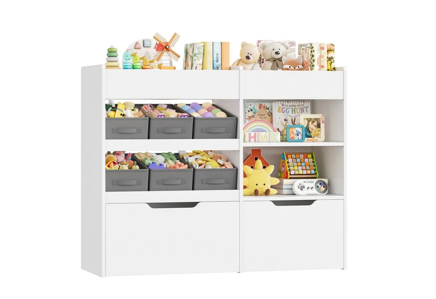 HOMECHO Kinderregal mit 6 Vliesstoff-Schubladen und Rollen Weiß - Bild 2