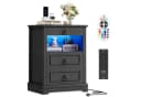 HOMECHO Nachttisch mit LED, Steckdose & 3 Schubladen Schwarz/Weiß Bild 2