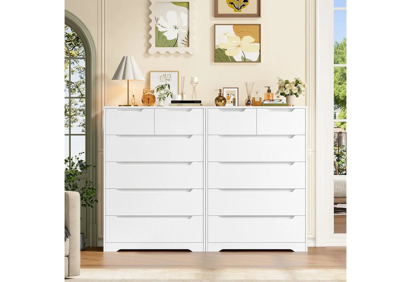 HOMECHO Kommode 6 Schubladen Weiß Sideboard Highboard - Bild 2