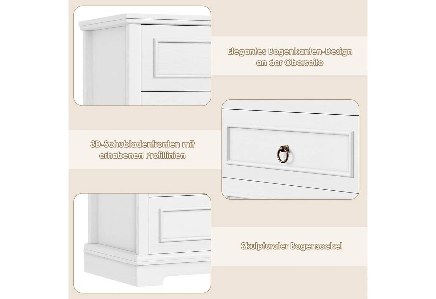 HOMECHO Hochkommode 6 Schubladen Weiß Landhaus-Design - Bild 5