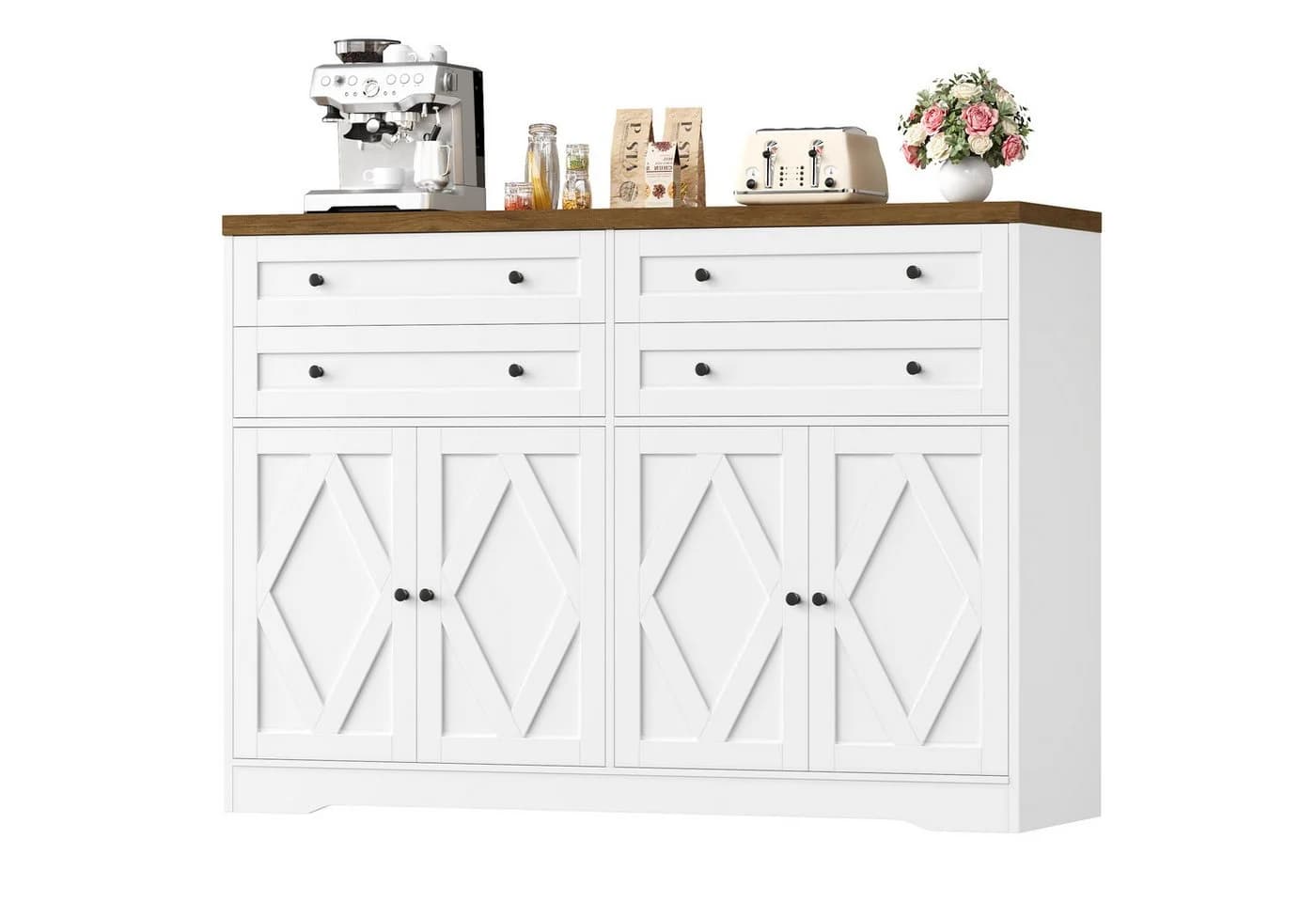 HOMECHO Sideboard 132,7 cm Weiß/Schwarz mit 4 Schubladen und 4 Türen - Bild 2