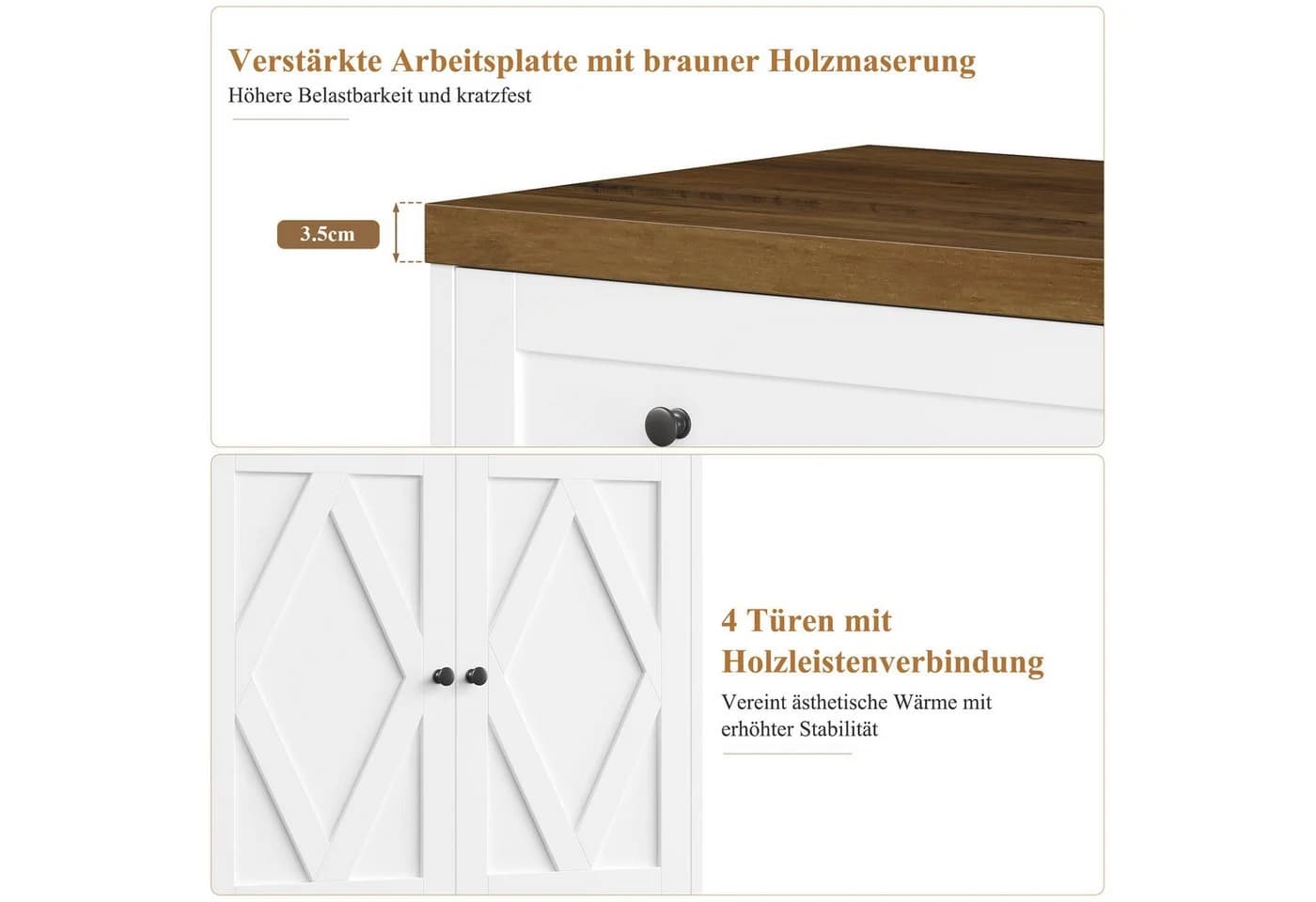 HOMECHO Sideboard 132,7 cm Weiß/Schwarz mit 4 Schubladen und 4 Türen - Bild 5