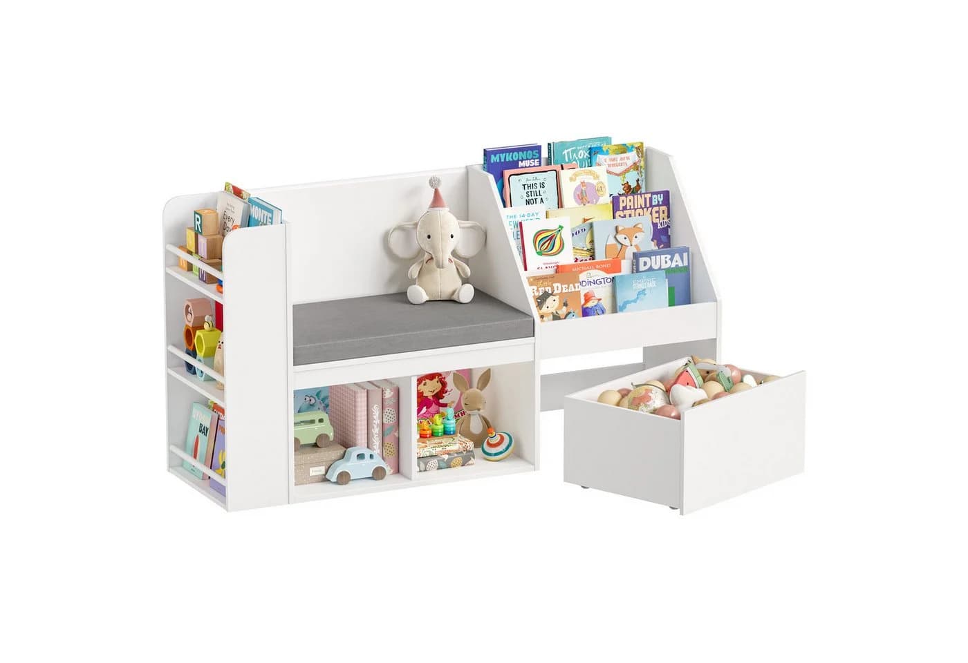 HOMECHO Kinderregal mit Sitz und Leseecke Weiß - Bild 2