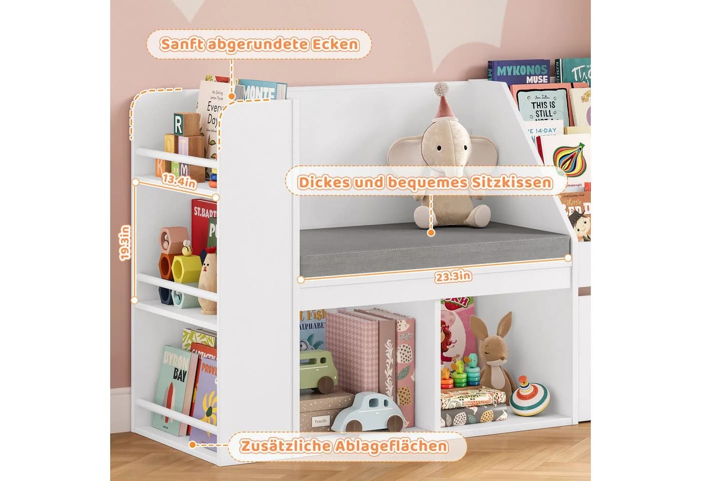 HOMECHO Kinderregal mit Sitz und Leseecke Weiß - Bild 5