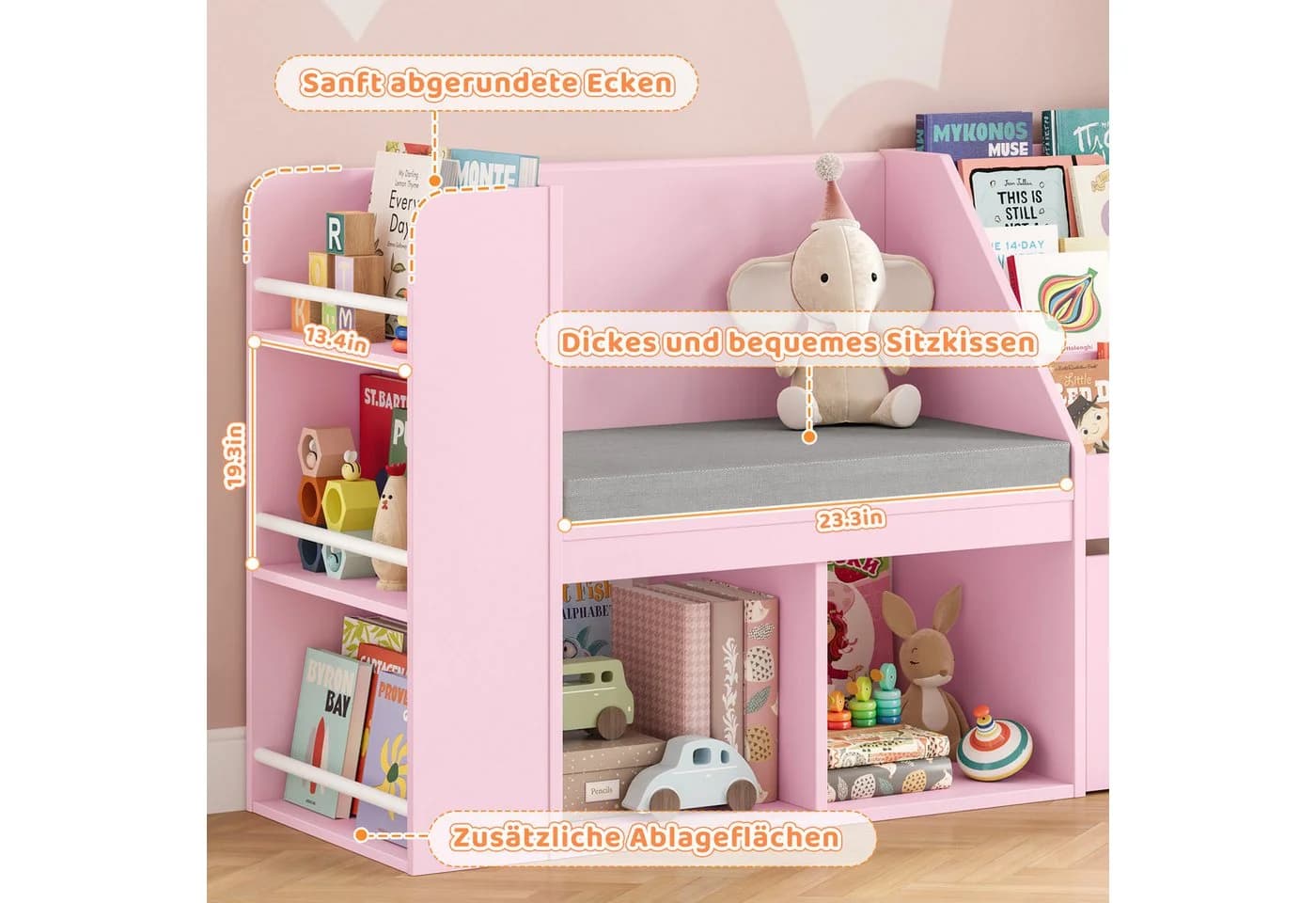 HOMECHO Kinderregal mit Sitz und Leseecke Weiß - Bild 3