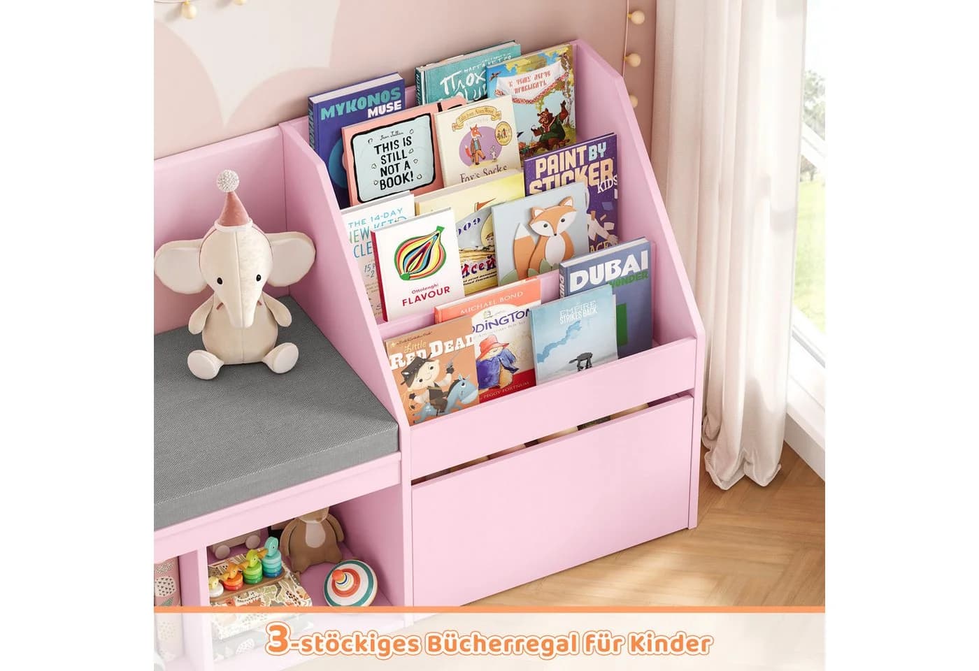 HOMECHO Kinderregal mit Sitz und Leseecke Weiß - Bild 4