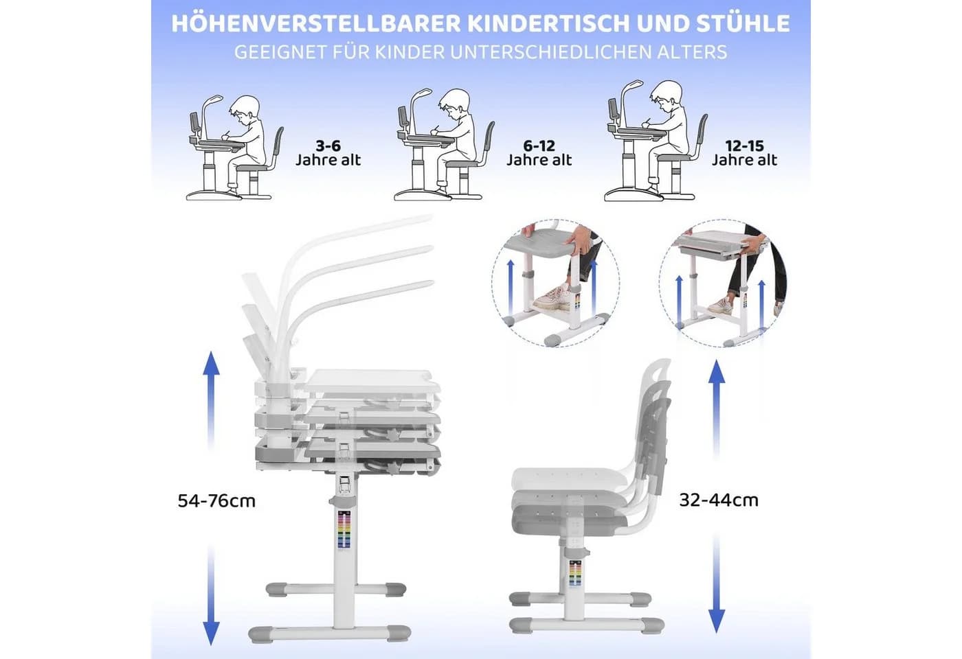 TLGREEN Kinderschreibtisch mit Lampe, Höhenverstellbar, 0-40° einstellbar - Bild 3
