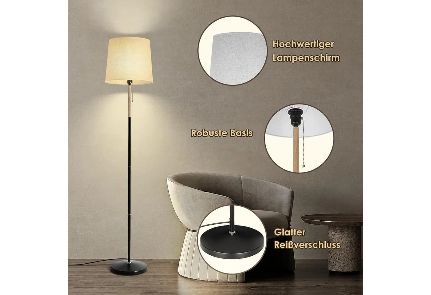TLGREEN Stehlampe 170 cm LED Stehleuchte E27 Grau - Bild 3