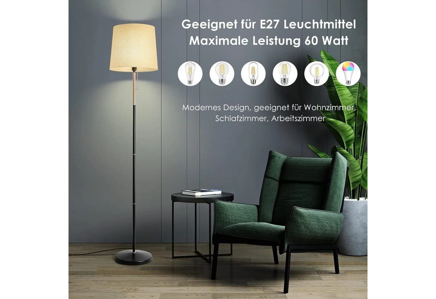 TLGREEN Stehlampe 170 cm LED Stehleuchte E27 Grau - Bild 4
