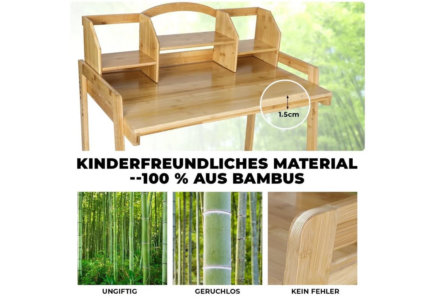 TLGREEN Kinderschreibtisch Höhenverstellbar Bambus Holz mit Stuhl und Stauraum - Bild 4