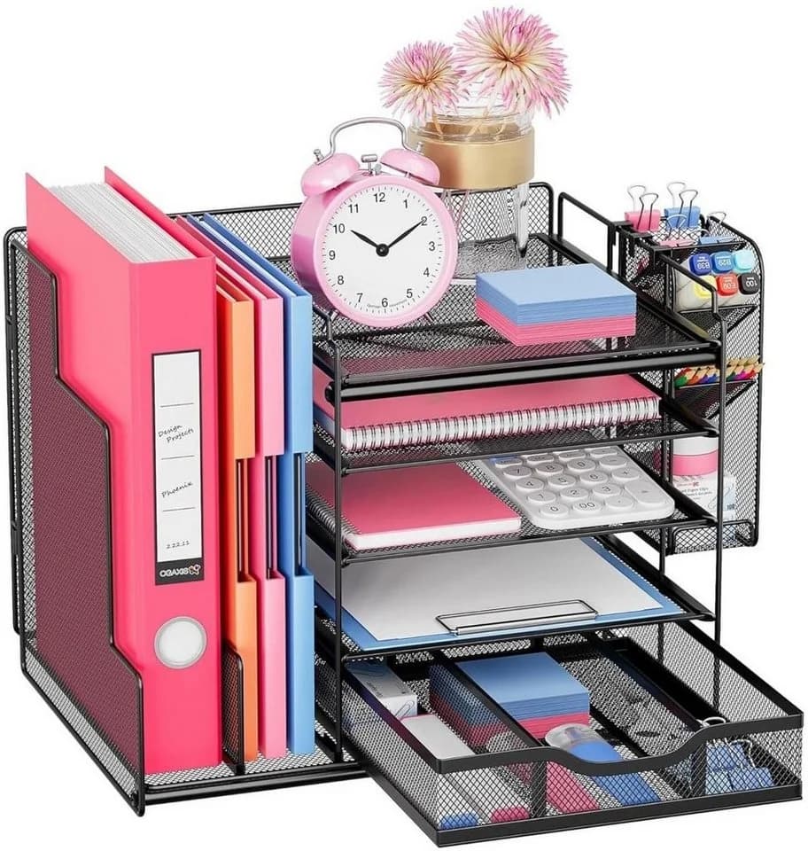 SURFOU Schreibtisch Organizer Schwarz 5-stufig mit Schublade - Bild 2