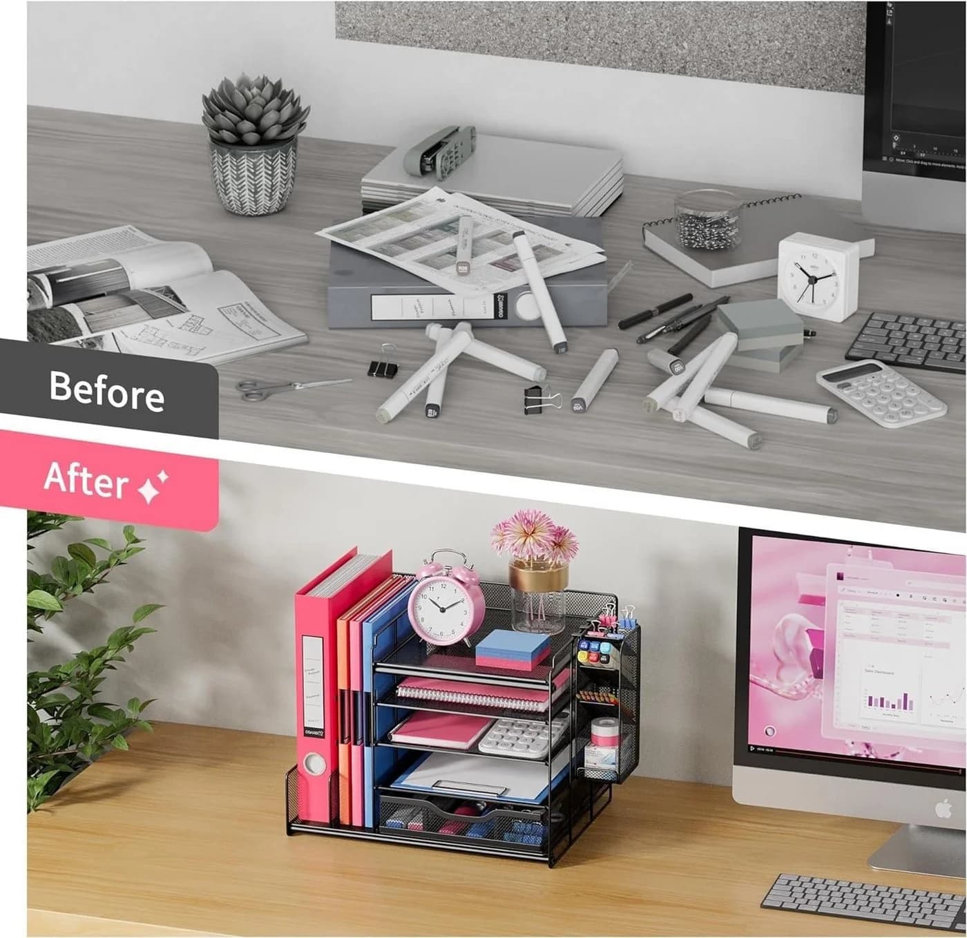 SURFOU Schreibtisch Organizer Schwarz 5-stufig mit Schublade - Bild 4