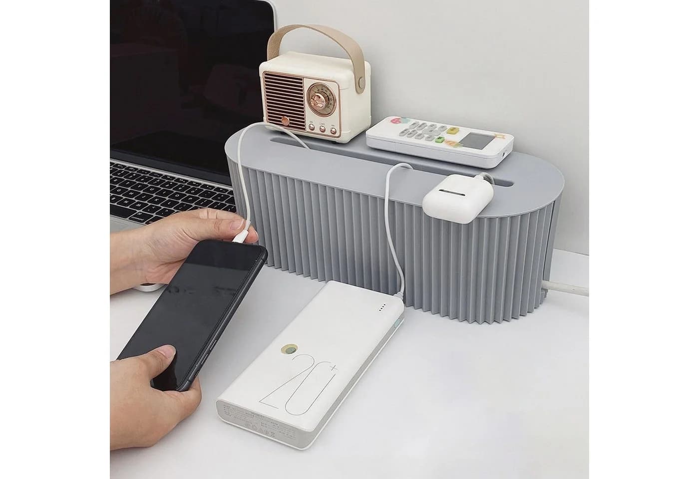SURFOU Kabelbox Kabel Organizer Box Grau Kunststoff - Bild 3