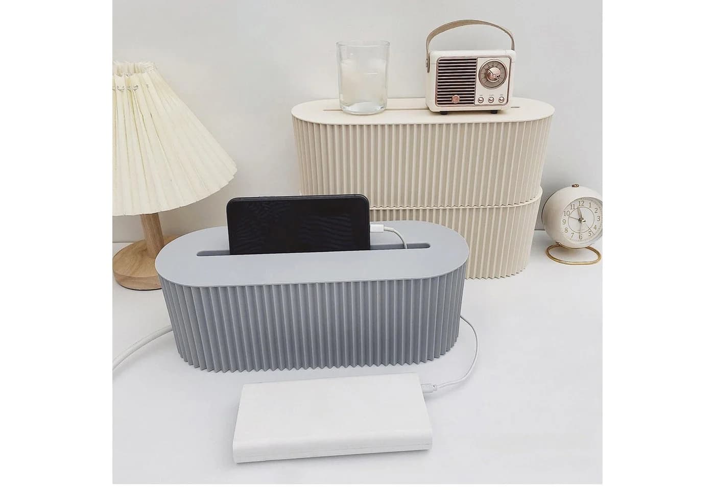 SURFOU Kabelbox Kabel Organizer Box Grau Kunststoff - Bild 5
