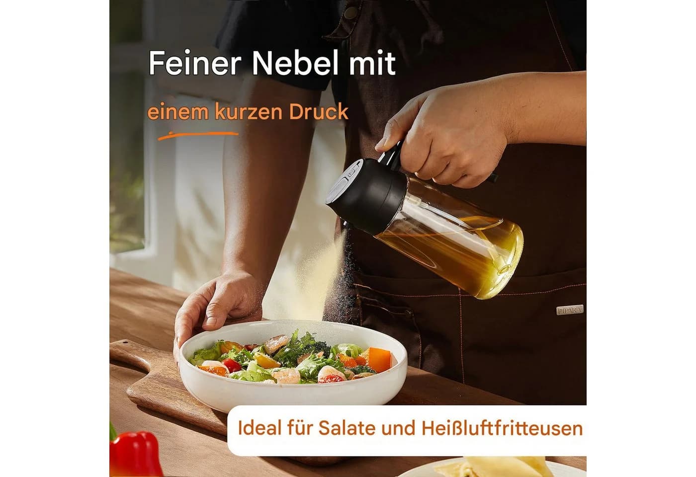 SURFOU Ölspender 2-in-1 Ölsprühflasche Glas 470ml Schwarz/Weiß