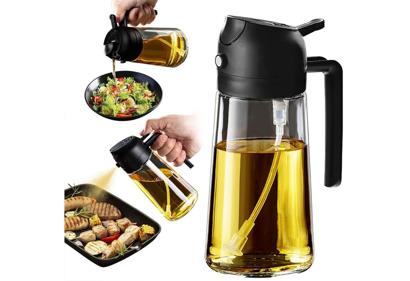 SURFOU Ölspender 2-in-1 Ölsprühflasche Glas 470ml Schwarz/Weiß - Bild 2