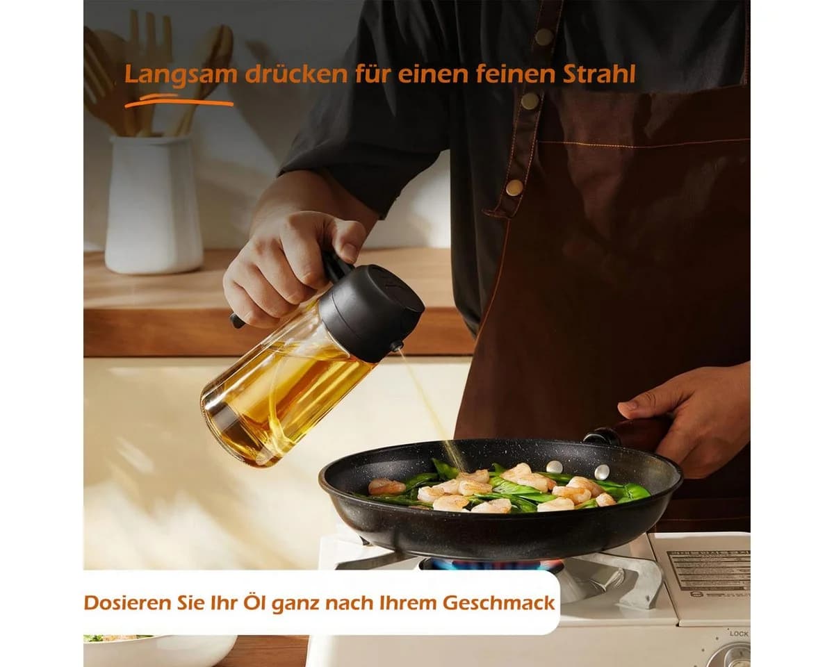 SURFOU Ölspender 2-in-1 Ölsprühflasche Glas 470ml Schwarz/Weiß - Bild 3