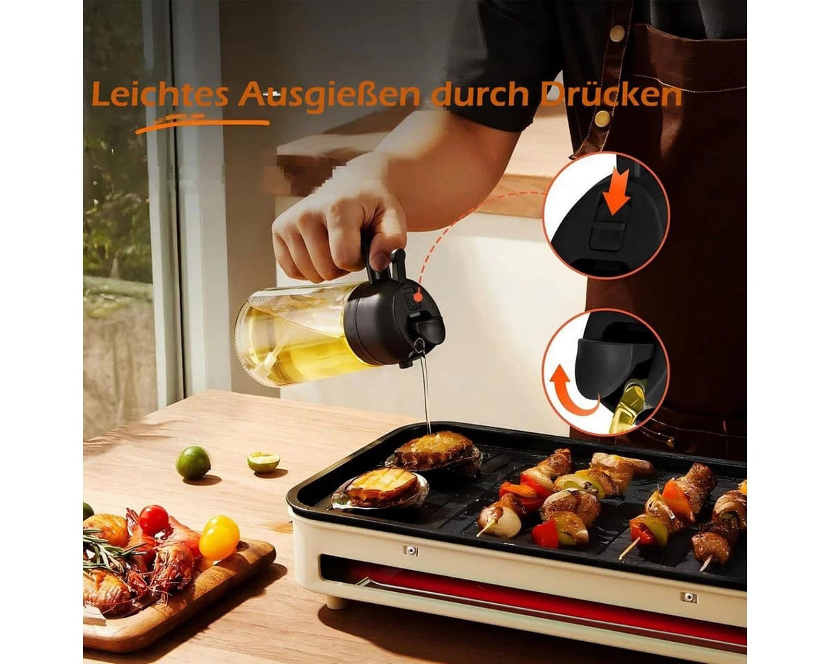 SURFOU Ölspender 2-in-1 Ölsprühflasche Glas 470ml Schwarz/Weiß - Bild 4