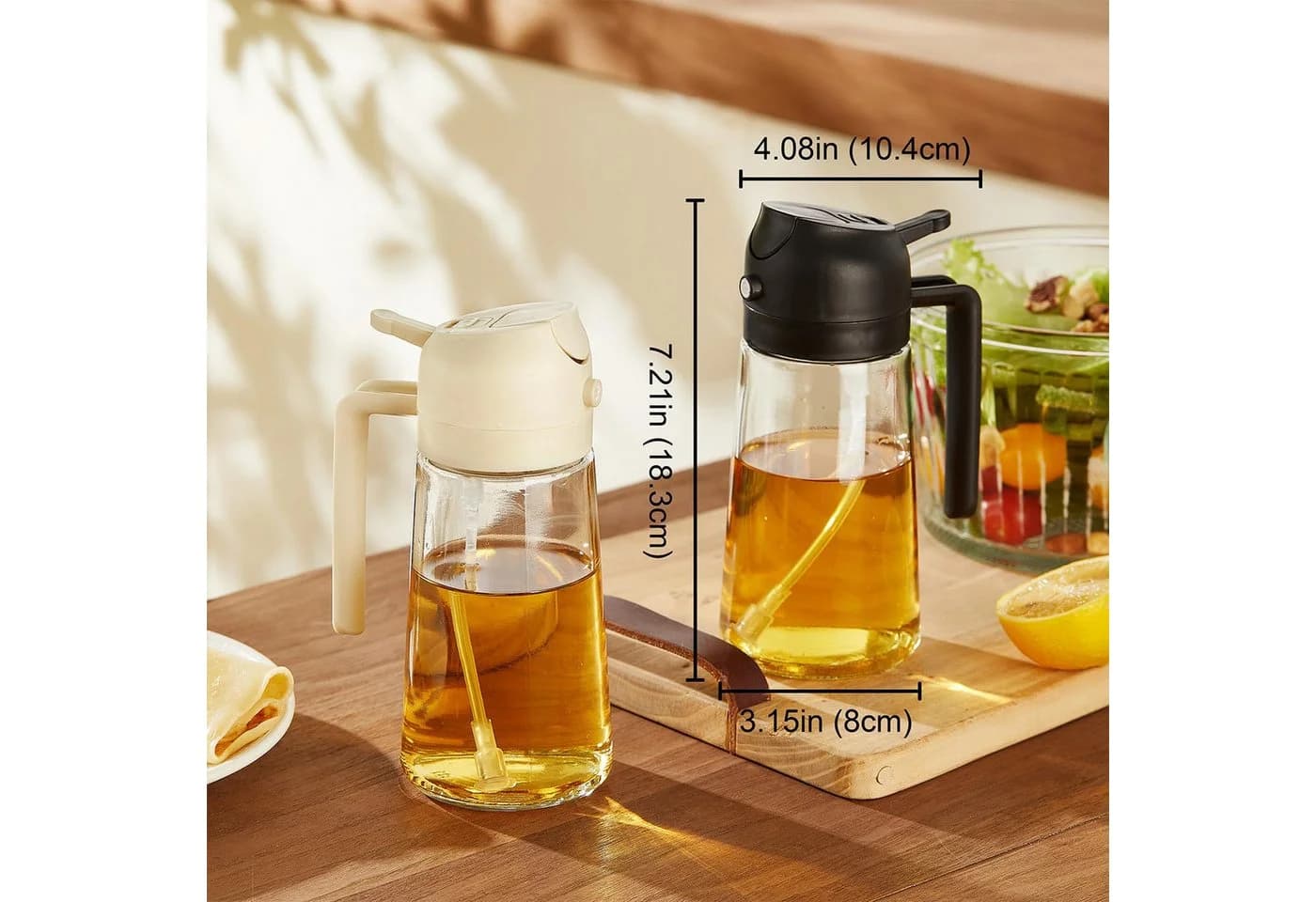SURFOU Ölspender 2-in-1 Ölsprühflasche Glas 470ml Schwarz/Weiß - Bild 5