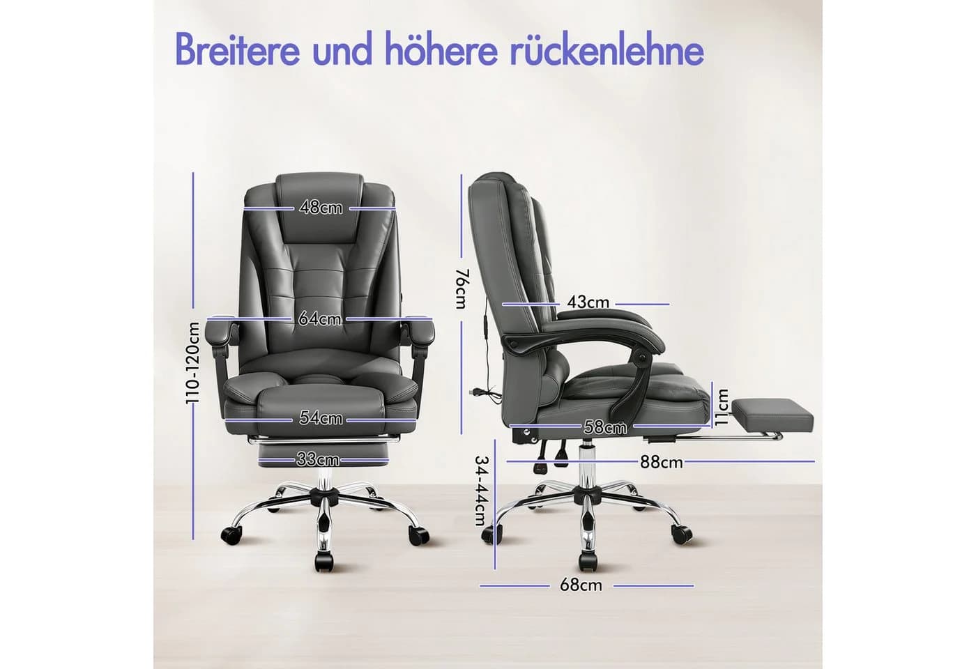 ALFORDSON Bürostuhl Gaming-Stuhl Massage-Computerstuhl Grau