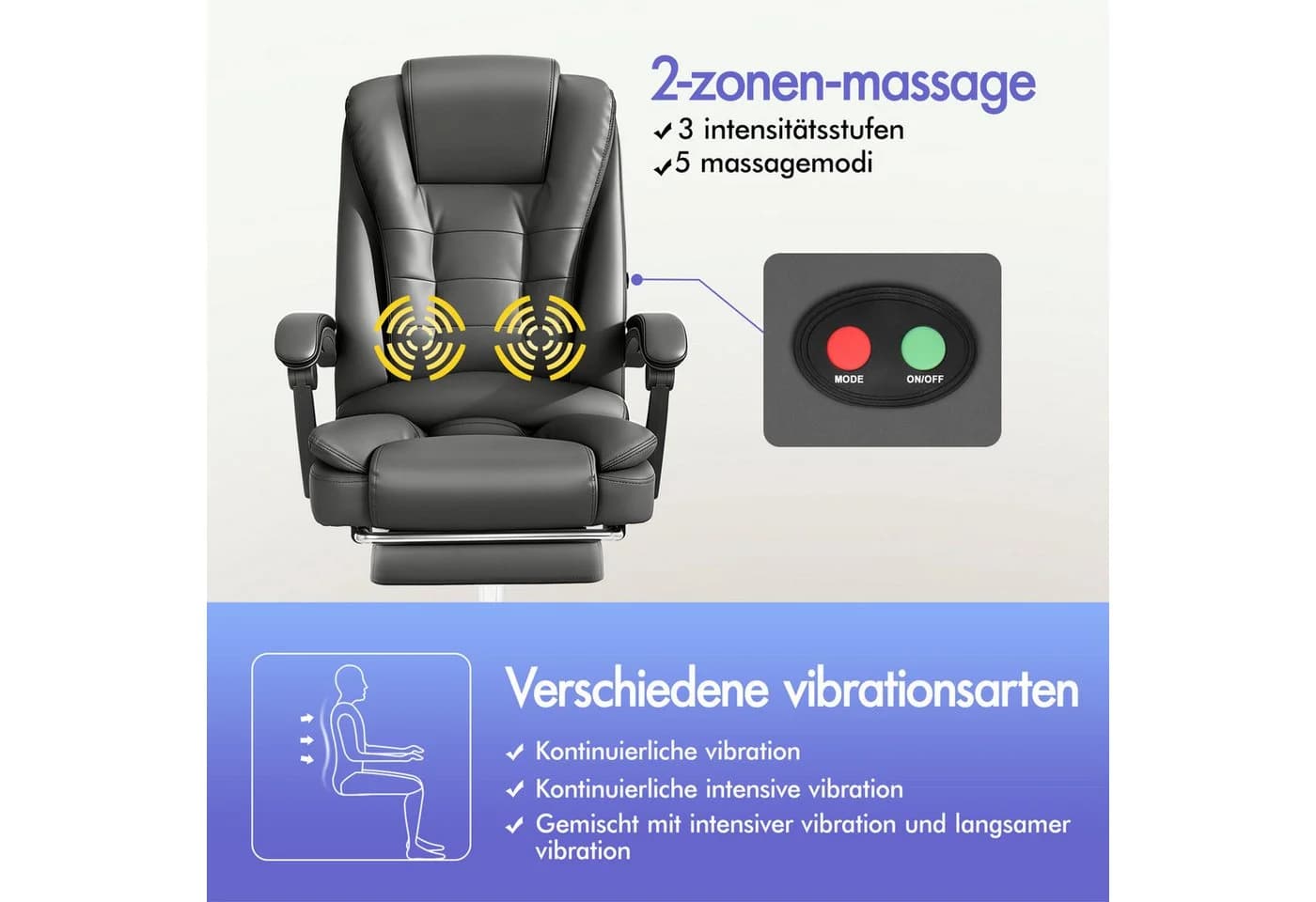 ALFORDSON Bürostuhl Gaming-Stuhl Massage-Computerstuhl Grau - Bild 3