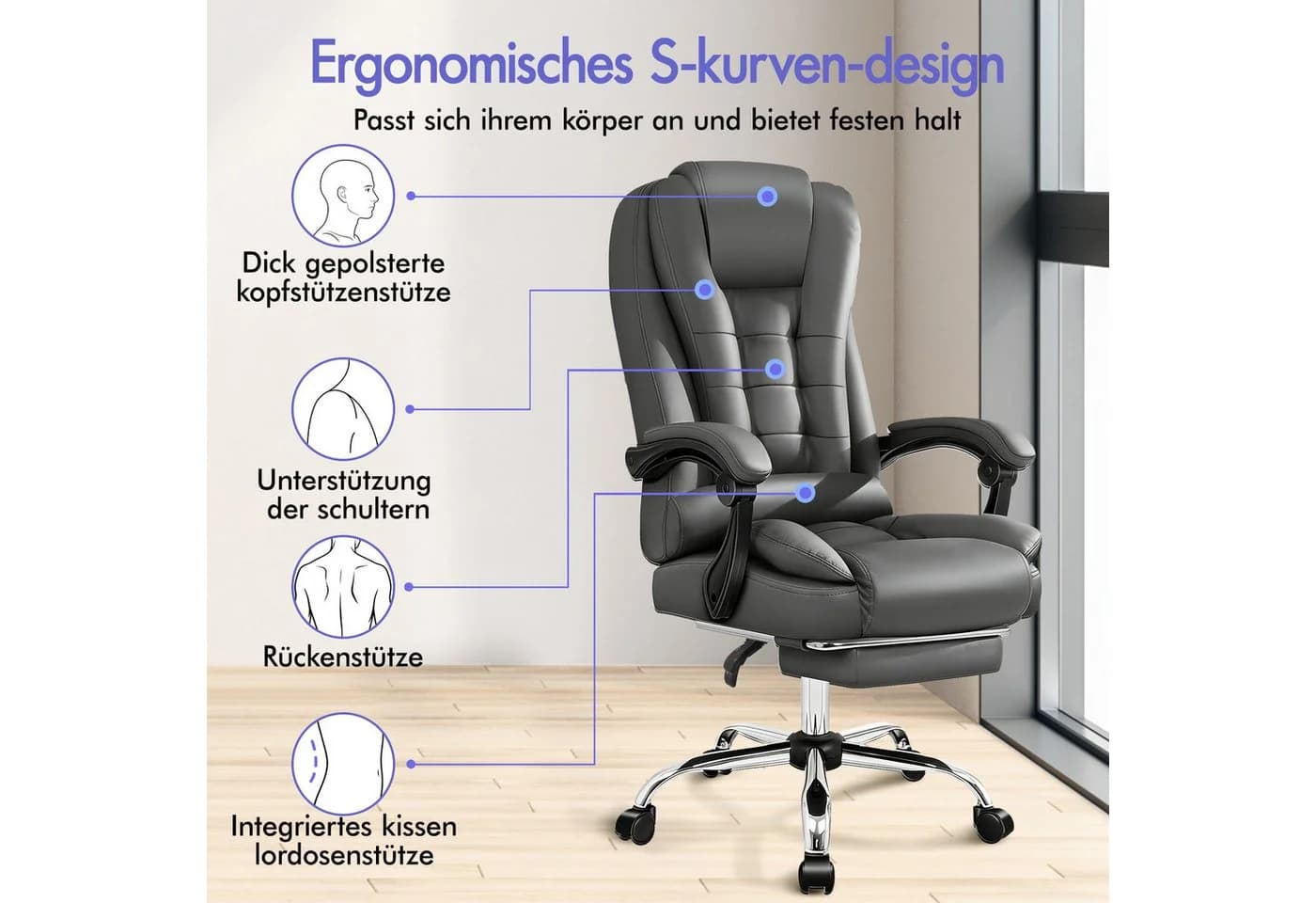 ALFORDSON Bürostuhl Gaming-Stuhl Massage-Computerstuhl Grau - Bild 4