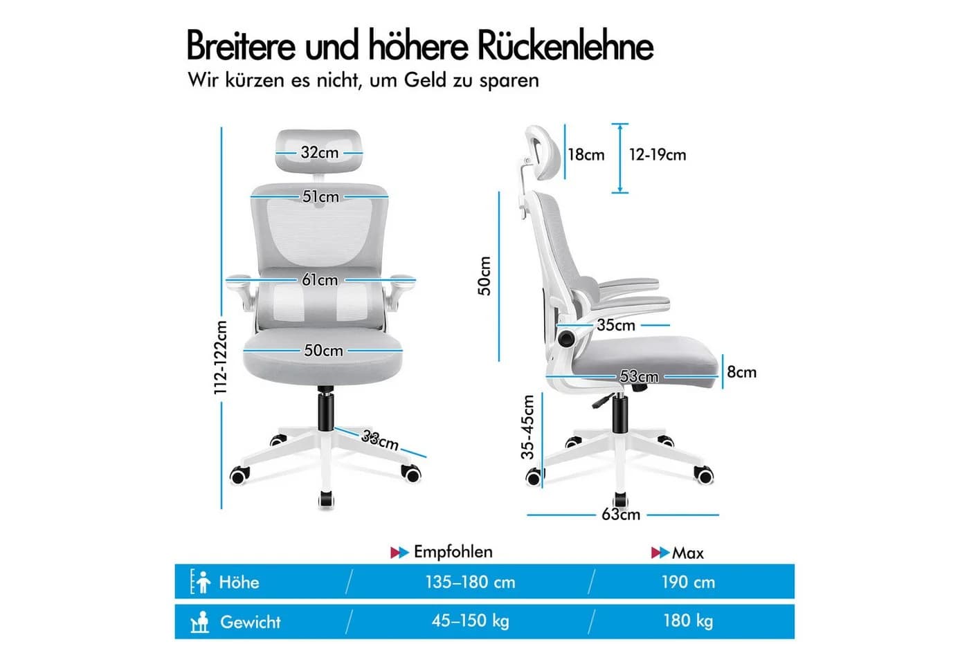 ALFORDSON Bürostuhl Ergonomisch Netzgewebe Selbsteinstellende Lendenstütze
