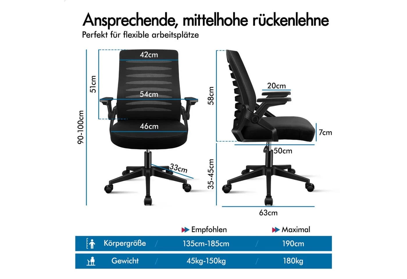 ALFORDSON Bürostuhl Schwarz mit Lendenwirbelstütze und verstellbaren Armlehnen