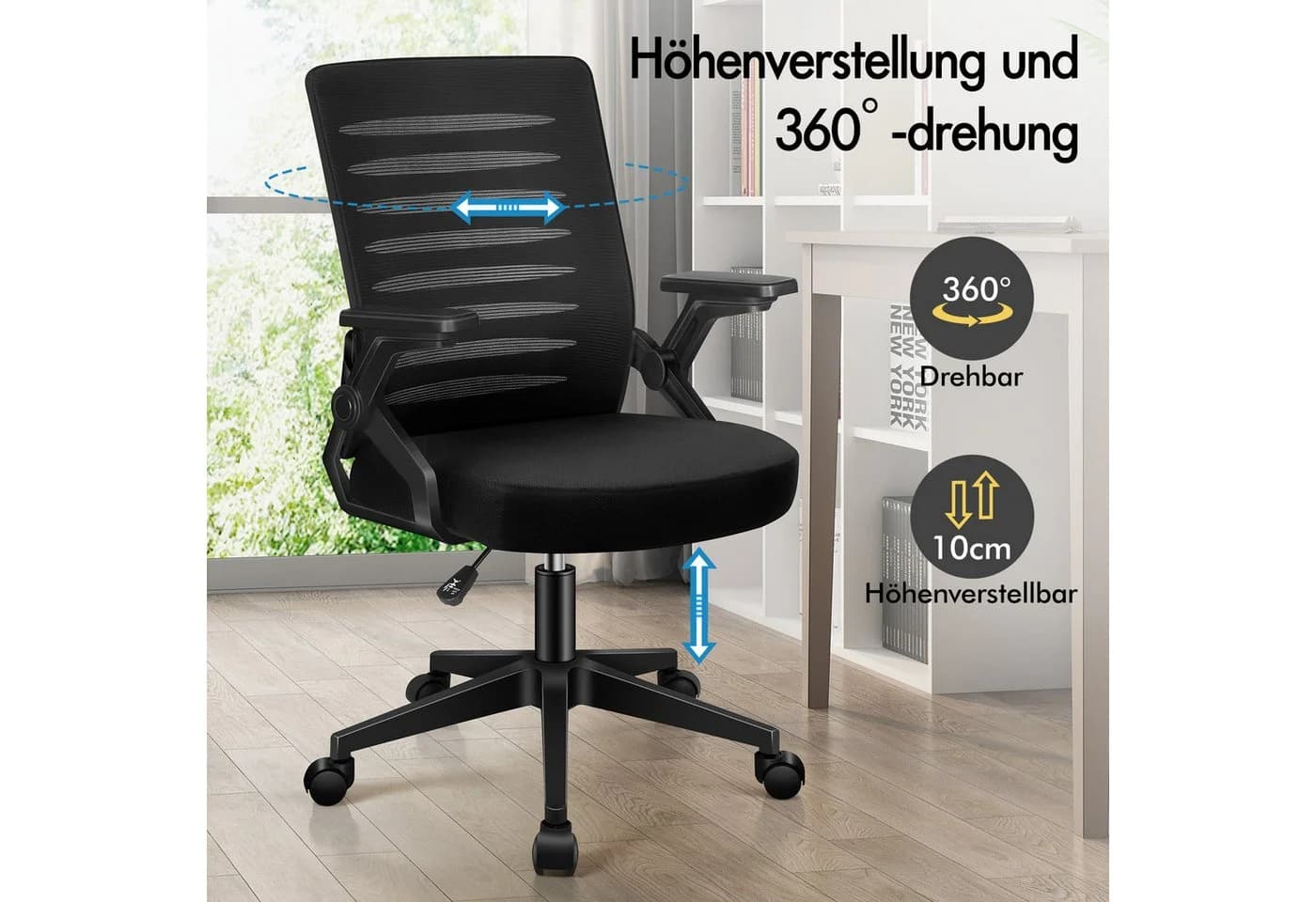 ALFORDSON Bürostuhl Schwarz mit Lendenwirbelstütze und verstellbaren Armlehnen - Bild 3