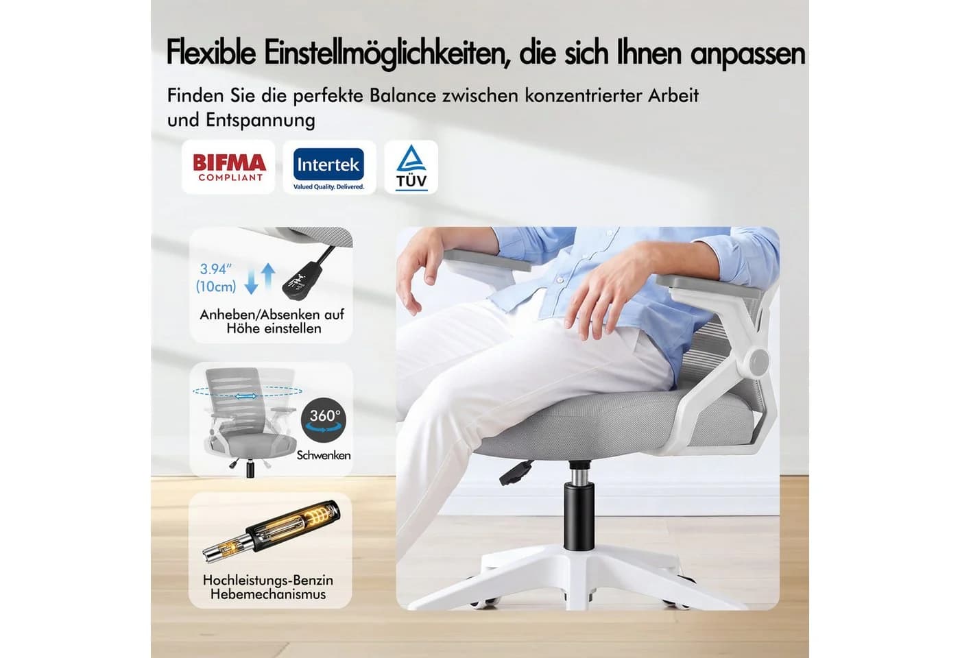 ALFORDSON Bürostuhl Grau mit Lendenwirbelstütze und verstellbaren Armlehnen - Bild 5