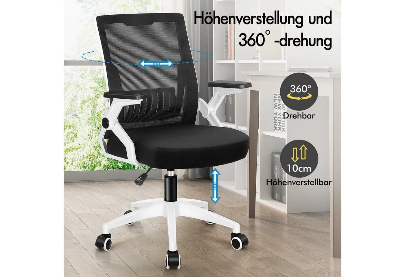 ALFORDSON Bürostuhl Ergonomisch Lendenwirbelstütze Schwarz/Weiß - Bild 3