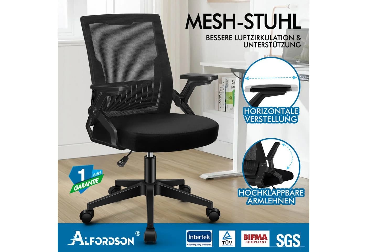 ALFORDSON Bürostuhl Ergonomisch Schwarz - Bild 4