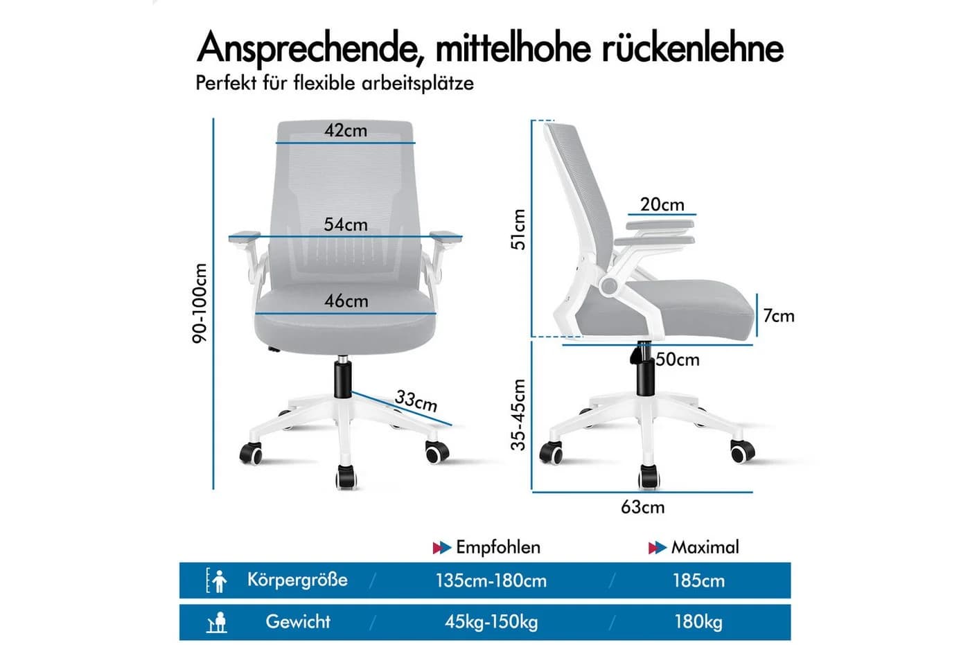 ALFORDSON Bürostuhl Ergonomisch Netz Lendenwirbelstütze Klappbare Armlehnen